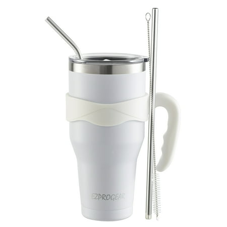 

Ezprogear 40 oz Stainless Steel Tumbler Double Wall Travel Cup Vacuum Insulated Mug with Lid & Straws (White)