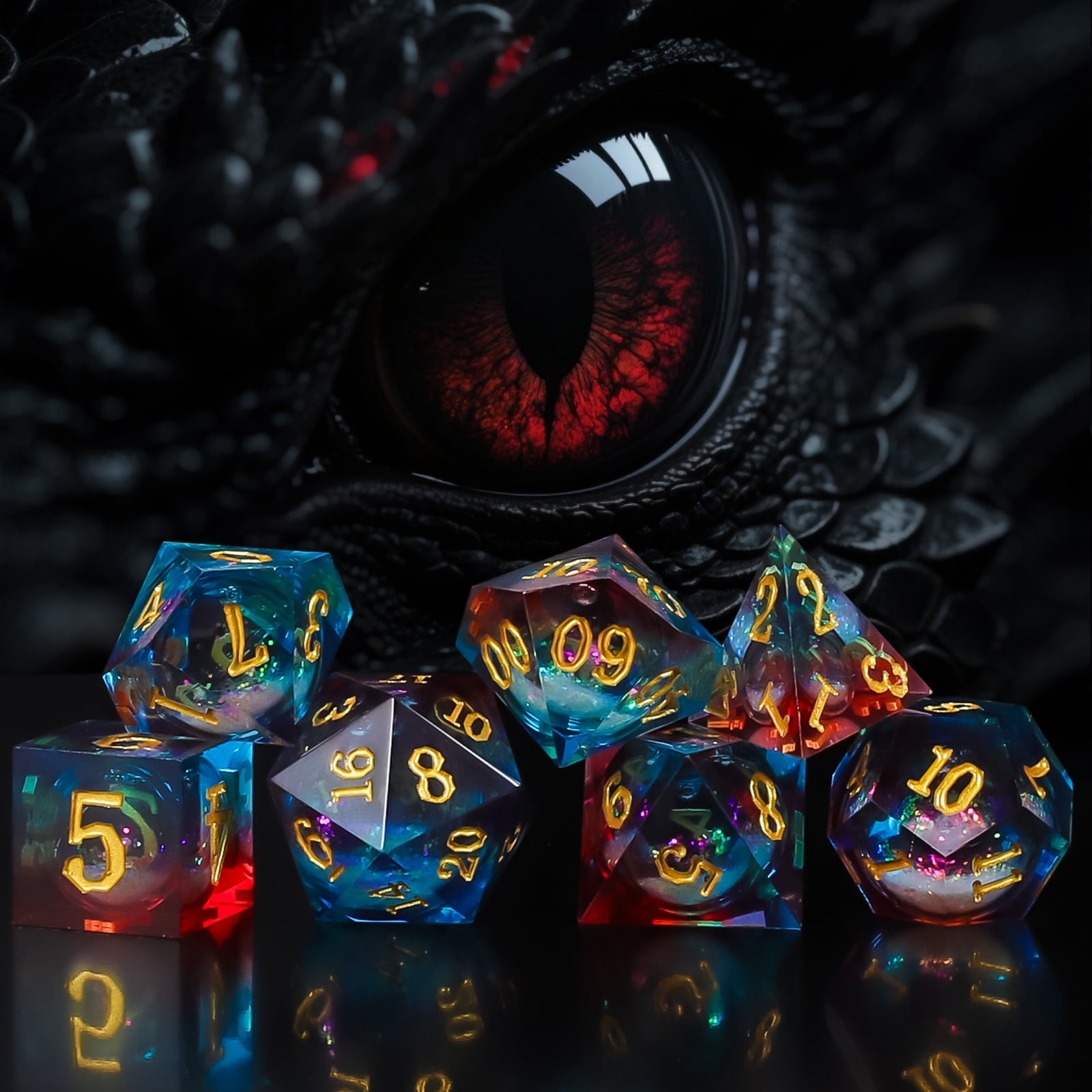 CiaraQ Resin Mystery Dice Set, 7 Pcs Handmade Sharp Edge Polyhedral Dice, Random Various Styles DND Dice & Dice Bag, DND Gifts,