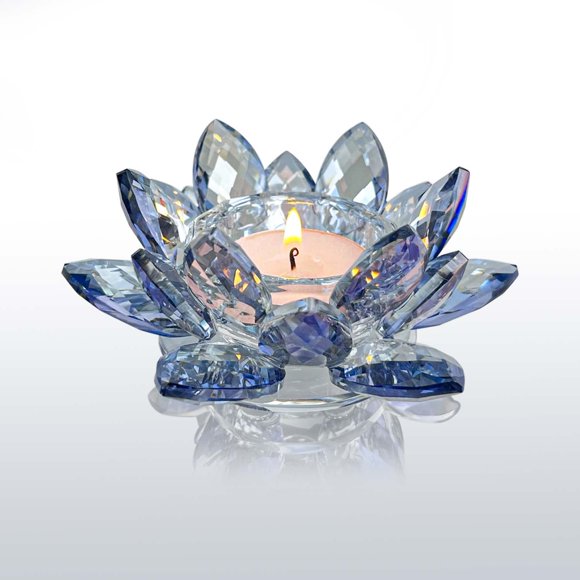 Portavelas Kolnlala Crystal Lotus Flower Blue, 1 unidad
