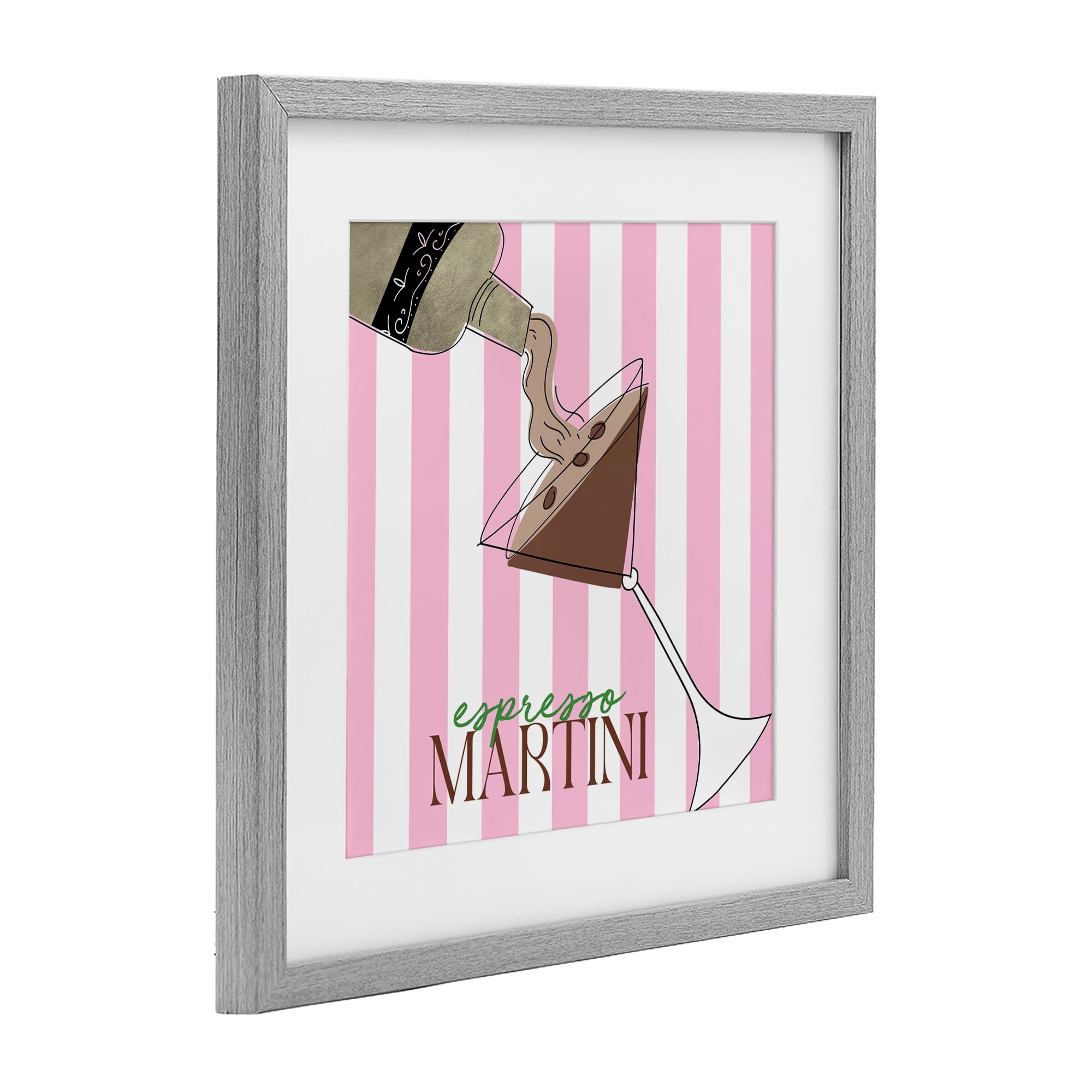 Stupell Industries Espresso Martini Pink Stripes Gray Framed Print Under Glass, design by Deidre Mosher