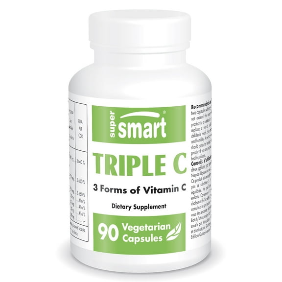 SuperSmart Triple C (High Strength) - 3-in-1 Complex - Vitamin C Supplement - Enhanced with Flavonoids | Non-GMO & Gluten Free - 90 Vegetarian Capsules