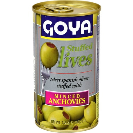 Goya Foods Manzanilla Olives Stuffed with Anchovies, 5.25 Ounce (Pack of
