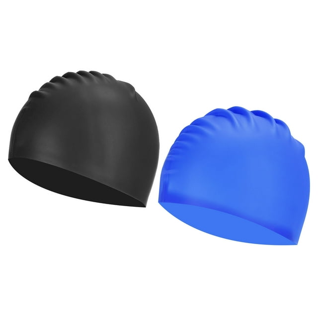 Unique Bargains Silicone Swim Caps Unisex NonSlip Pool Caps Waterproof Swimming Hats Black Blue 2 Pack