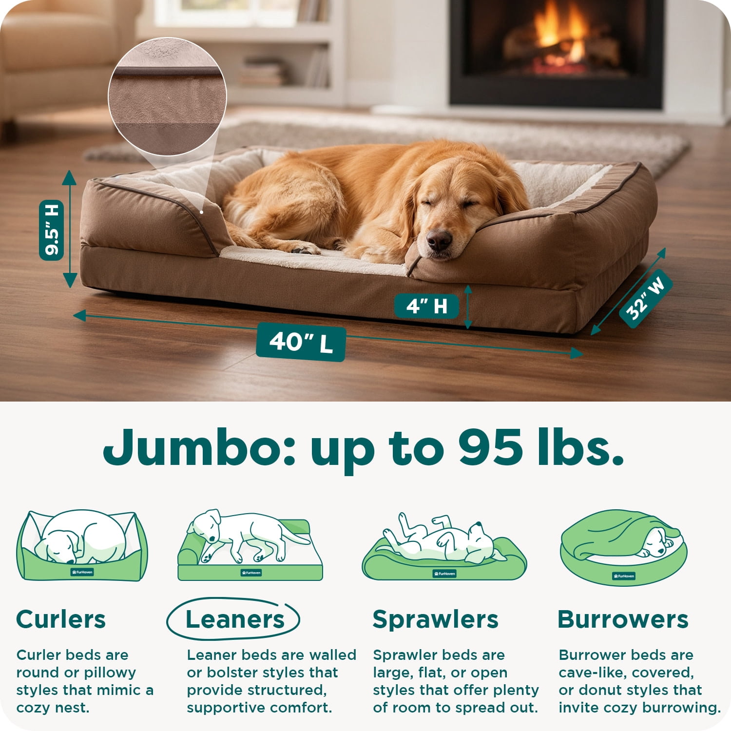 FurHaven Plush & Velvet Orthopedic Perfect Comfort Sofa Pet Bed, Brownstone, Jumbo XL, 1 Count