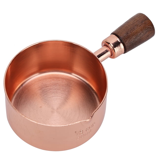 Rose Gold Stainless Steel Sauce Pan with Wooden Handle, Multifunctional Condiment Cup for Kitchen, Refrigerator, and Dishwasher, Durable and Easy to Clean