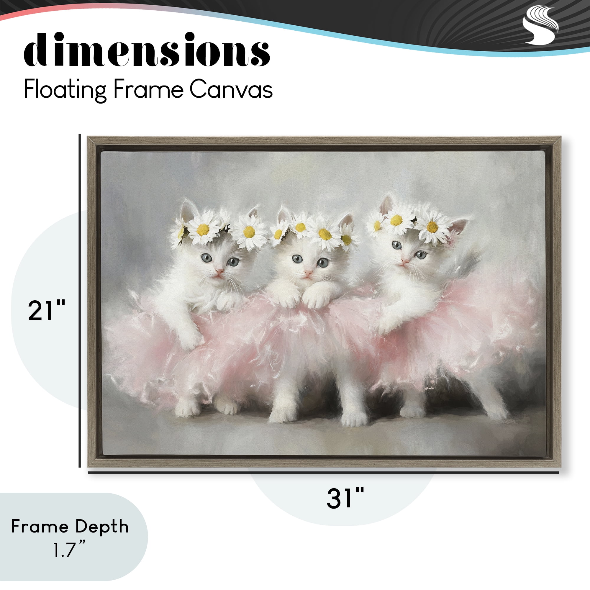 Stupell Industries Dancing Kittens in Tutus Brown Framed Floater Canvas Wall Art, design by Tina LeCour