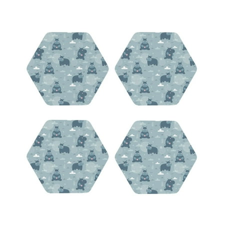 

Fuzoiu Cute Hippopotamus Print Leather Coasters Set Drink Coasters Set of 4 for Tabletop Protection Durable PVC Coasters Home Décor and Housewarming Gift-Hexagon