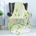 thumbnail image 4 of Vine Soft Flannel Fleece Throw Blanket, Flourishing Sapling Pattern with Butterflies and Ladybugs on Leaves, Cozy Plush for Indoor and Outdoor Use, 60" x 80", Lime Green Pale Green, by Ambesonne, 4 of 5