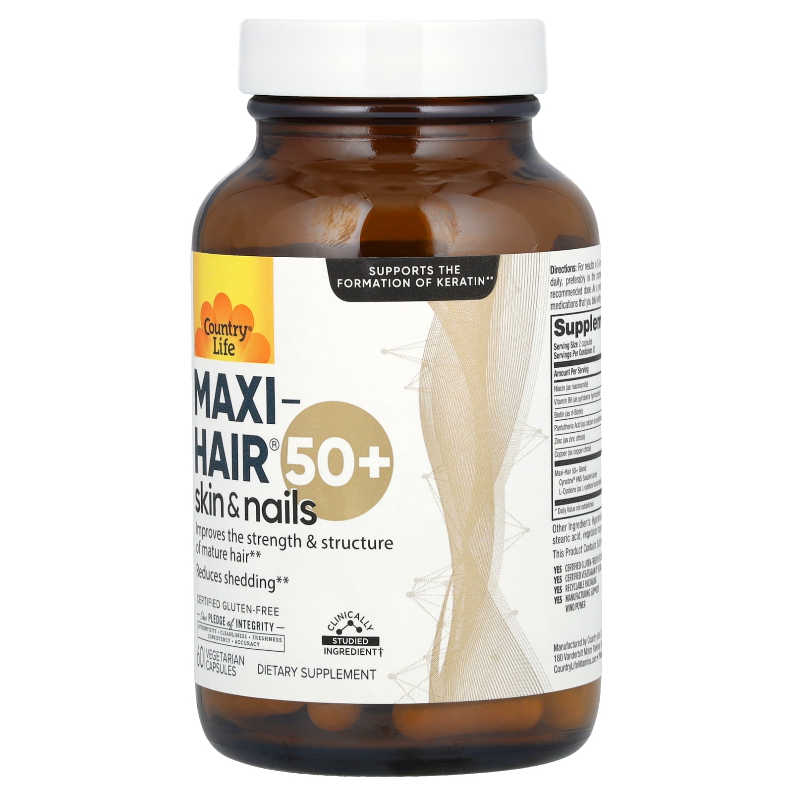 Country Life Maxi-Hair, Skin & Nails, 50+, 60 Vegetarian Capsules