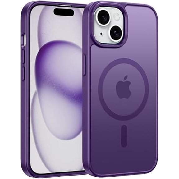 FU2051 for iPhone 15 Case: for iPhone 14 & iPhone 13 Case | Magnetic Frosted Translucent Slim Shockproof Cell Phone Cover | Military Grade Protection Drop Proof Tough Protective Cases - Deep Purple