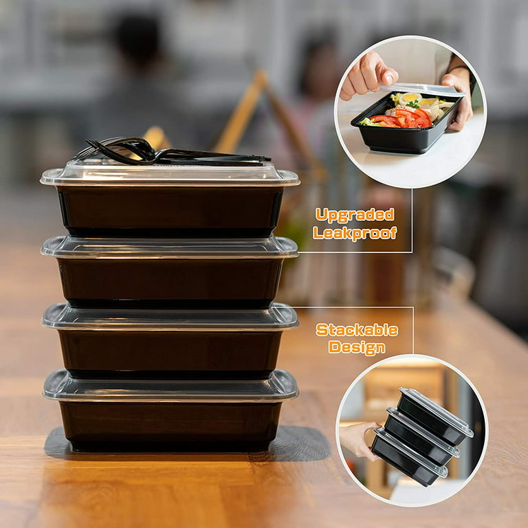  [150Pack] 32oz Meal Prep Containers, Black Plastic Container, 3  Compartment Lunch Box, Bento Box, To go Food packaging, Reuseable: Home &  Kitchen