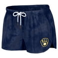 thumbnail image 4 of Women's WEAR by Erin Andrews Navy Milwaukee Brewers Tie-Dye Cropped Pullover Sweatshirt & Shorts Lounge Set, 4 of 5