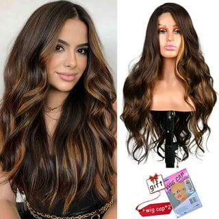 jsaierl Long Straight Brown Mixed Blonde Synthetic Wigs for Women Middle  Part Highlights