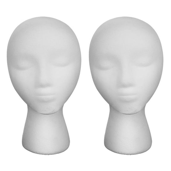 2-Pack Foam Mannequin Heads with Wig Caps, White Dad Style, 28x21CM Foam Cap Stand for Display
