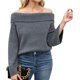 thumbnail image 2 of Suéter de Mujer con Hombros Descubiertos, Larga, Estilo Suéter de Punto Suelto, Ideal para Otoño de 2025. Gris S, 2 of 8