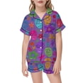 thumbnail image 4 of SJLDQY Halloween Girls Pajama Sets Skull Print Short Sleeve Shirts and Shorts 2 Piece Sets Casual Hallowmas Sleepwear Button Down Pjs for Girls, 4 of 5