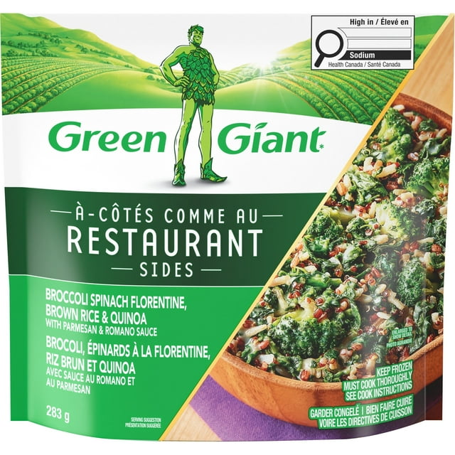 Green Giant Restaurant Sides Broccoli Spinach Florentine, Brown Rice and Quinoa with Parmesan and Romano Sauce, 283 g