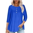 thumbnail image 1 of RXIRUCGD T-shirt d'Été Décontracté pour Femmes Manches Trois-Quarts Col Rond Froncé Blouse, Bleu, Taille : L, 1 of 5