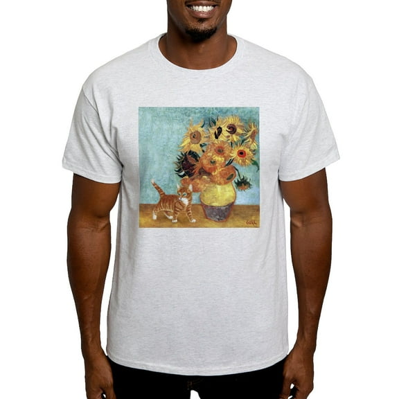 CafePress - Sunflowers & Kitten Ash Grey T Shirt - Men's Classic Graphic T-Shirt
