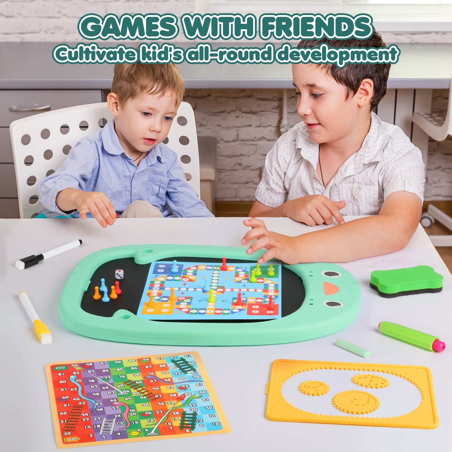 Huge Wave Easel for Kids, Art Easel for Toddler with White Board & Chalk Board, with Board Games Cards and Painting Accessories, Christmas Gift for Boys Girls Age 2-6 (Green)