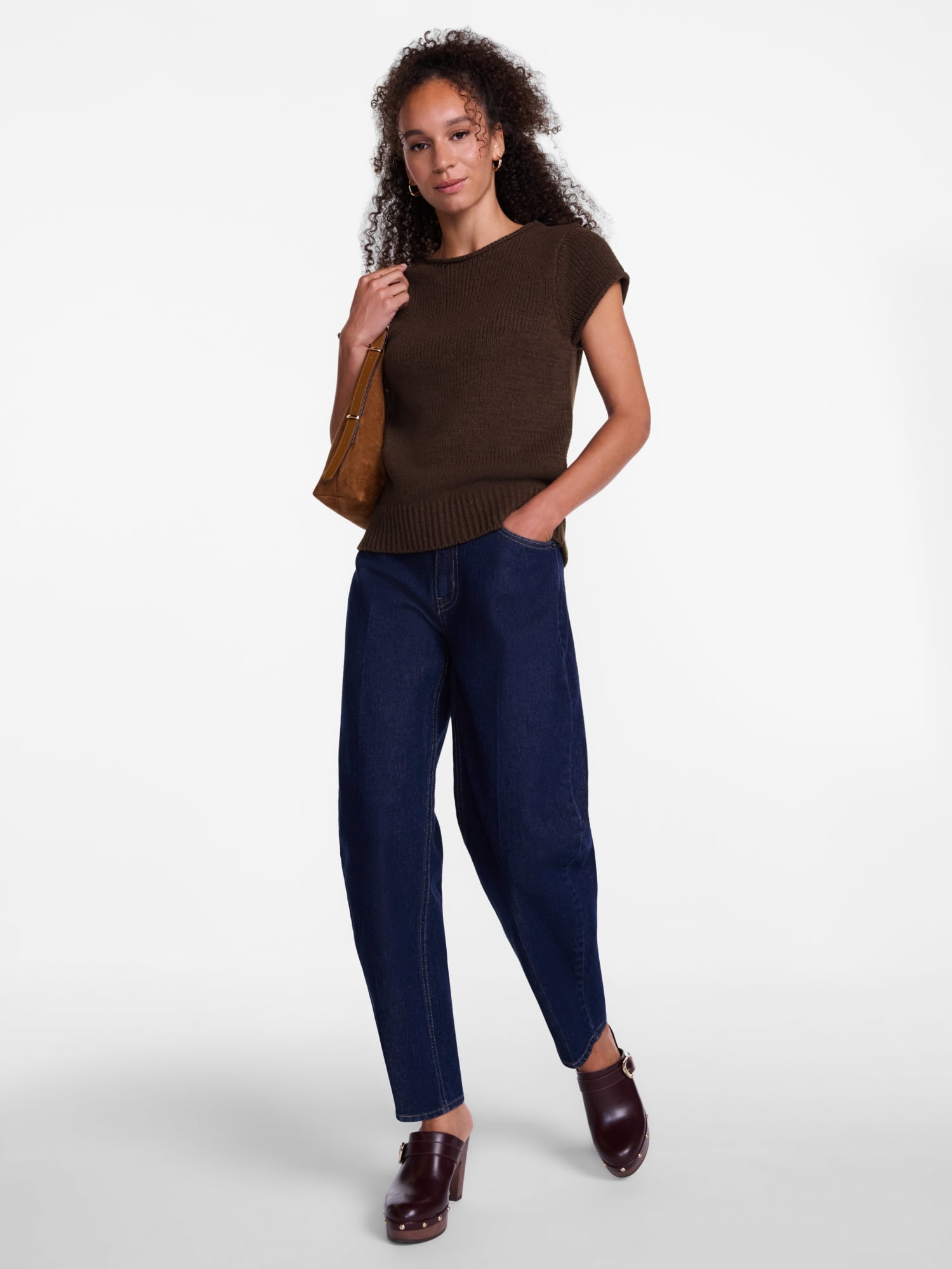 Scenario Women's and Women's Plus Pullover Rollneck Lightweight Sweater with Short Sleeves, Sizes XS-4X