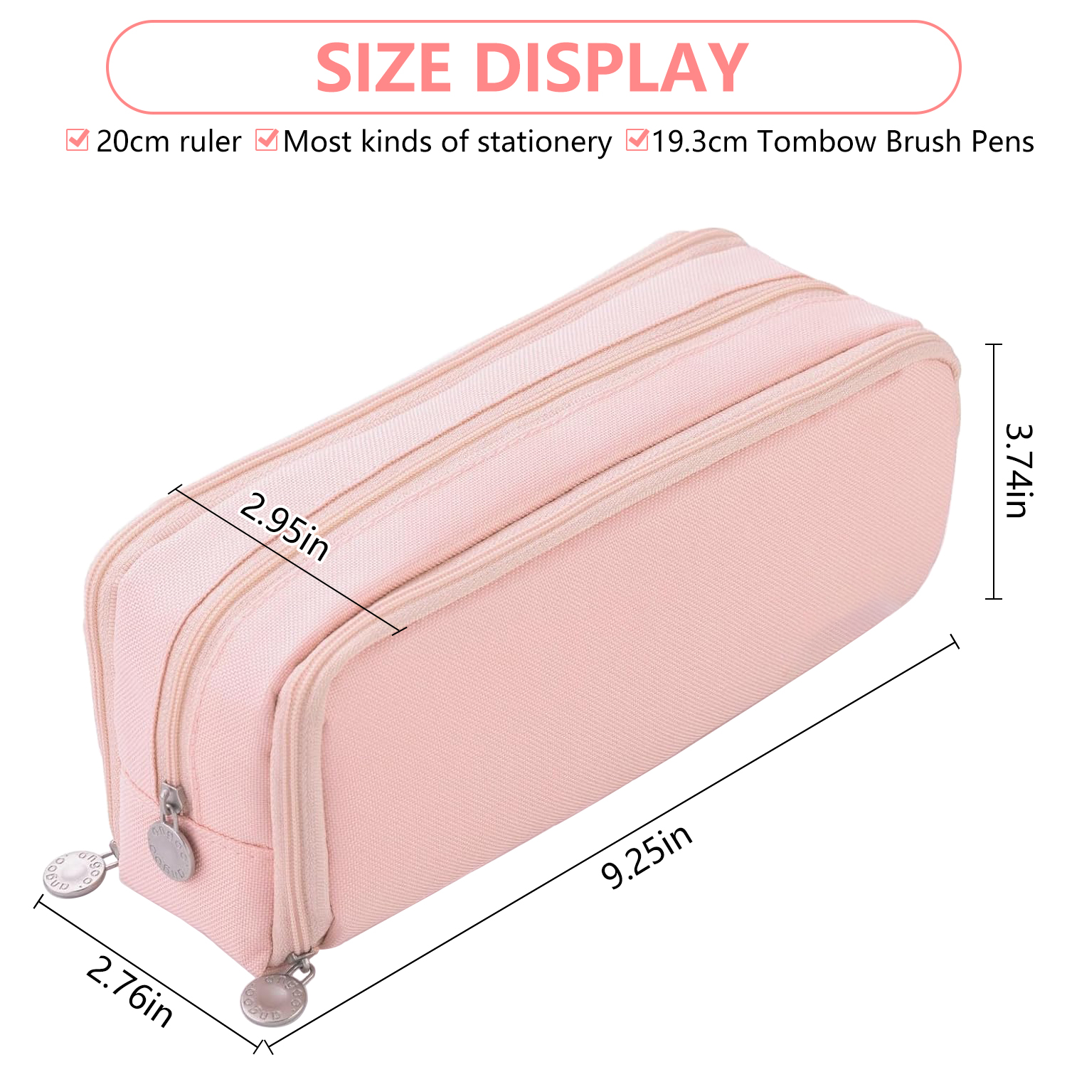 Rirool Large Capacity Pencil Case, 3 Compartments, Pink photo 4