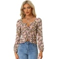 thumbnail image 1 of Blusa con estampado floral de manga larga con cuello halter entrecruzado para mujer Rosa M, 1 of 5