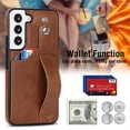 thumbnail image 3 of Design for Samsung Galaxy S22 Plus/S22+ Phone Case with Screen Protector Adjustable Wrist Strap Kickstand Credit Card Slot Shockproof Hybrid Rugged Protective Cover for Women Men 6.6 inch Brown, 3 of 14