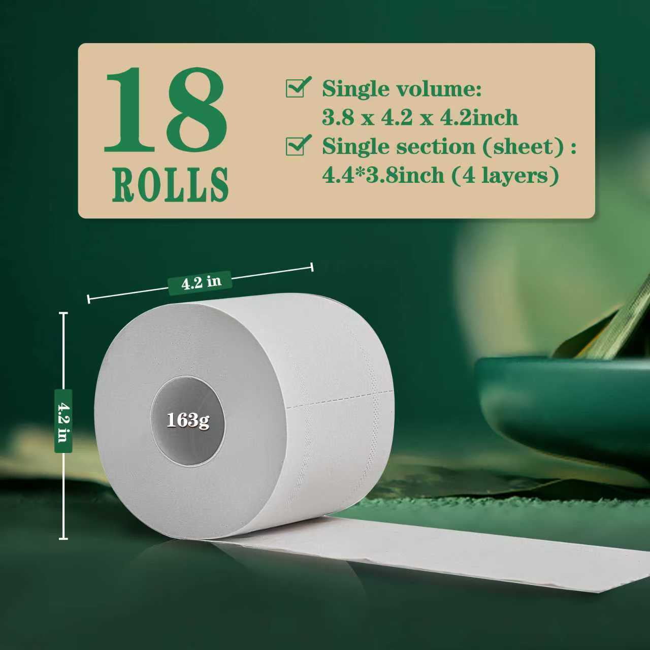 QingYa Bamboo Toilet Paper, Ultra Soft 4-Ply bleached Toilet Tissue, 18 Roll, 200 Sheets per Roll