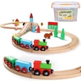 thumbnail image 1 of Set de tren de madera SainSmart Jr. para niños pequeños con doble cara, 1 of 7