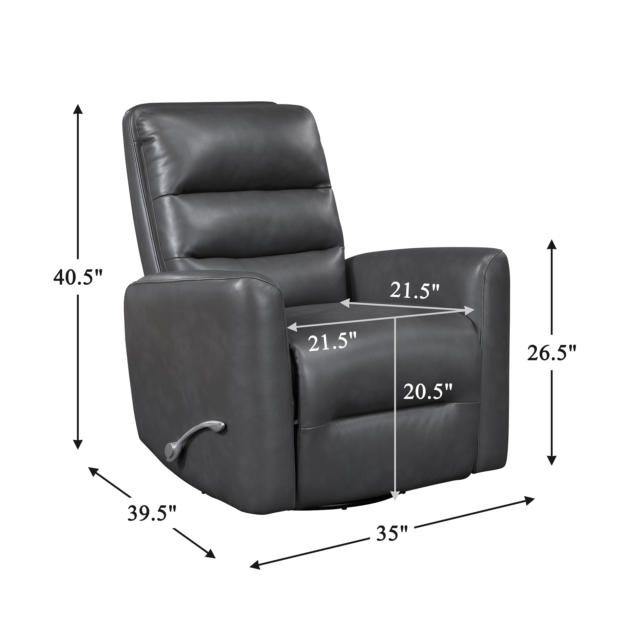 OakvillePark Crestshire Faux Leather Swivel Glider Reclining Chair, Gray
