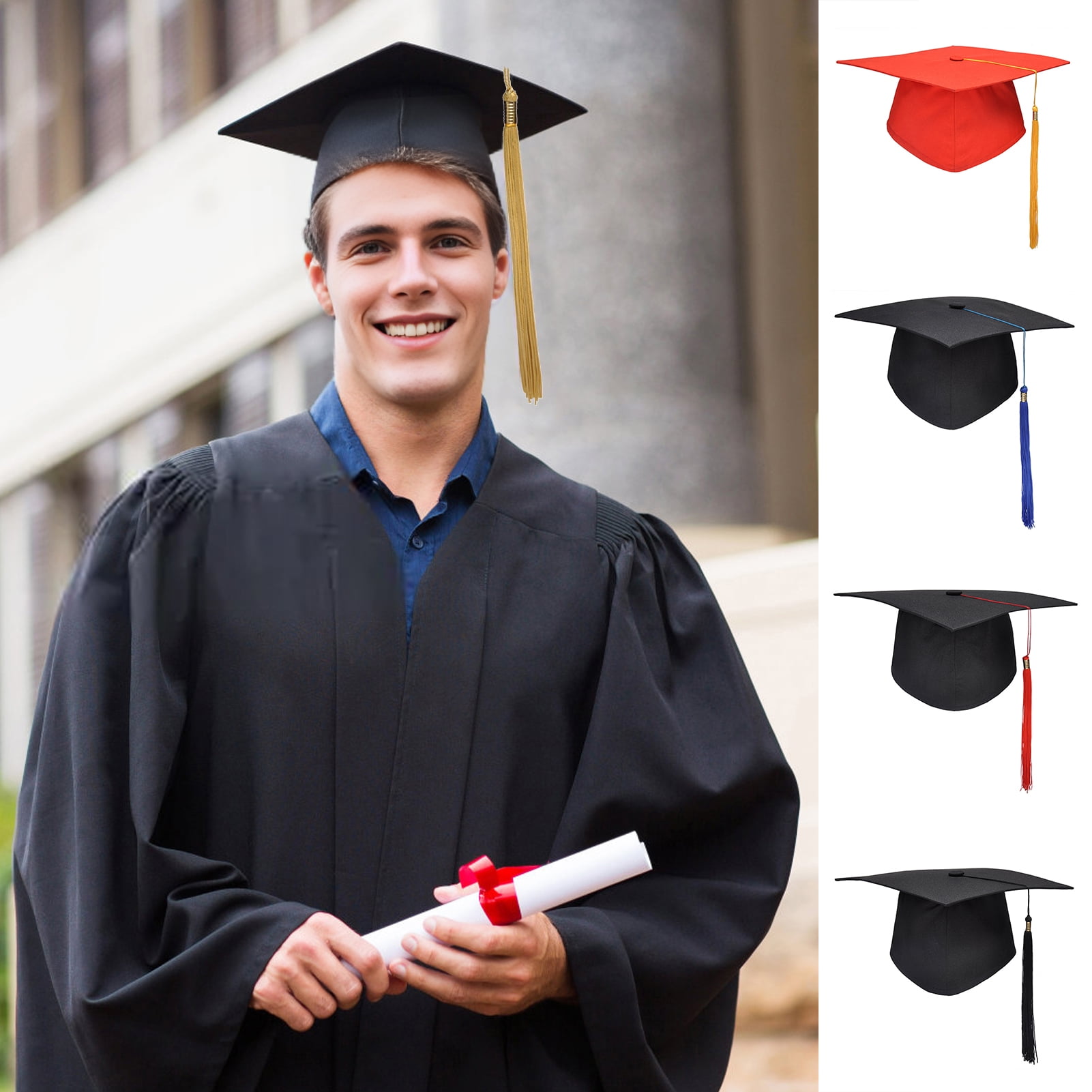 Xinwanna Graduation Cap with Tassel Bachelors Hat with Adjustable Size Elastic Band Graduation Dress Accessory Master Degree Graduation Ceremony Hat (