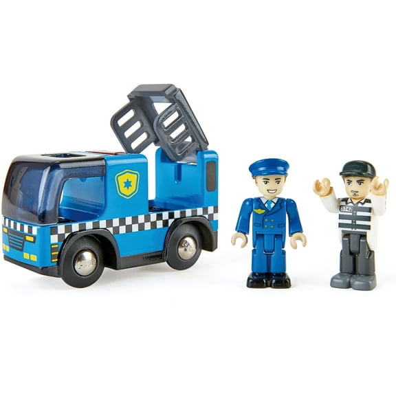 Hape: Police Car With Siren - Blue Cop Car, Light & Sound: Vehicle, Policeman & Criminal Figurines, Cops & Robbers Toy Vehicle, Kids Ages 3 