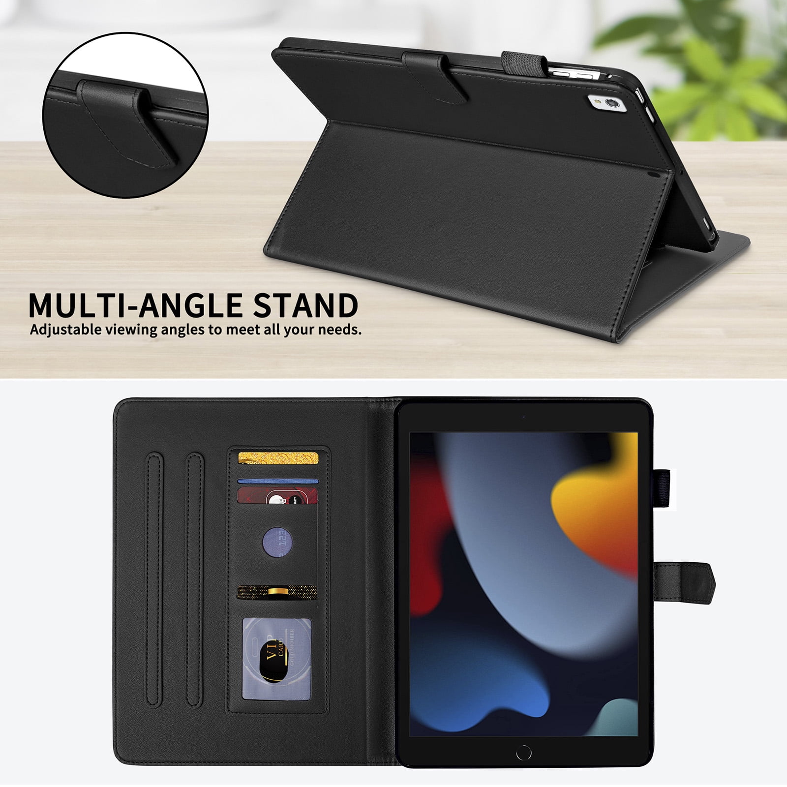 Dteck Case for iPad 9th 8th 7th Generation 10.2 inch,iPad Air 3rd Gen/iPad Pro 10.5" Magnetic PU Leather Smart Auto Wake/Sleep Folio Stand Case Card Slot Pencil Holder Cover,Black