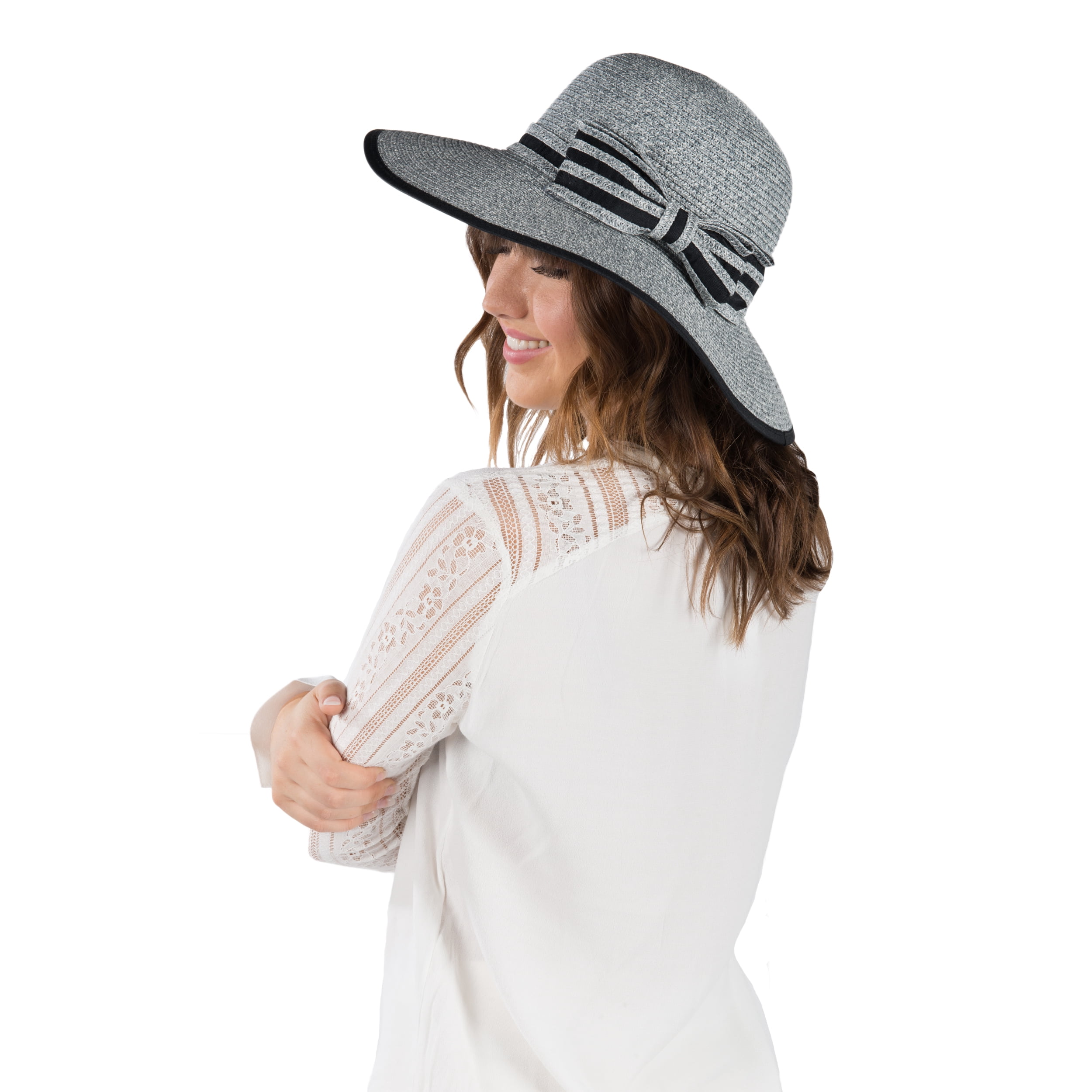 Panama Woven Straw Hat with Two Tone Bow and Straight Brim