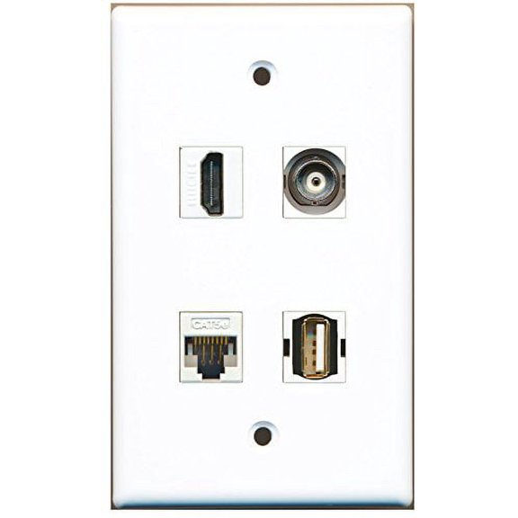 RiteAV - 1 Port HDMI 1 Port USB A-A 1 Port BNC 1 Port Cat5e Ethernet White Wall Plate