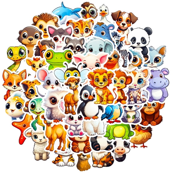 Animal Party Favors, 50 Big-Eyed Animal Stickers - Cute Cartoon Natural Wildlife Graffiti & Doodle Stickers - For Kids Crafts, Scrapbooking, Party Favors, Laptop Phone Decor