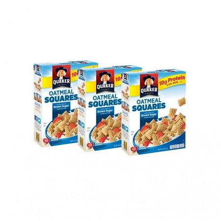 Quaker Oatmeal Squares, Brown Sugar, 14.5 oz Boxes, 3
