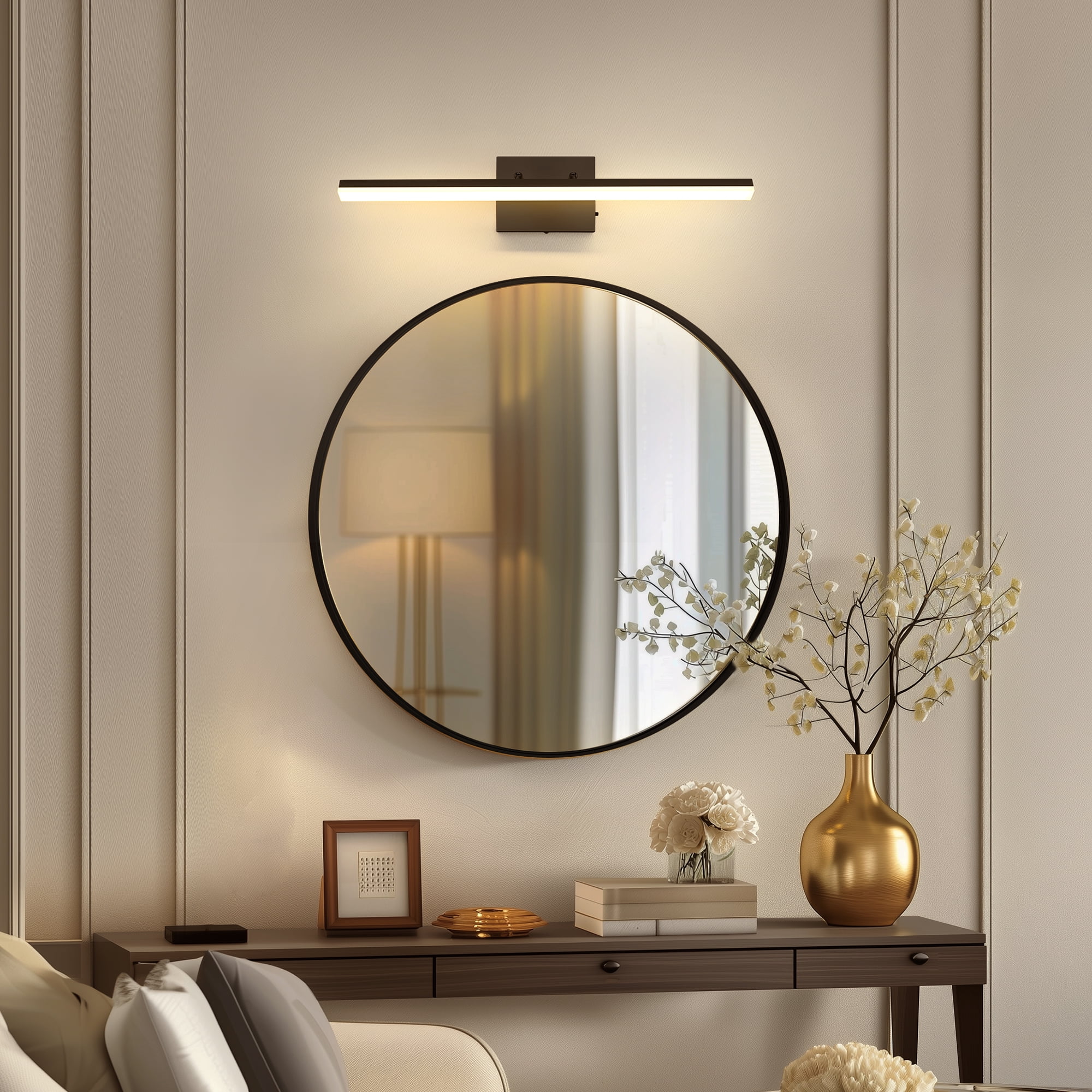 YANSUN 24-Watt 1-Light 23.66 in Wall Sconce Vanity Light in Black, Integrated LED Bathroom Wall Light Bar, Light for Mirror