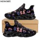 thumbnail image 1 of Zapatillas deportivas informales con diseño de bandera de EE. UU. para mujer, zapatos para caminar con cordones transpirables, zapatos planos con estampado de calavera y bandera estadounidense, 1 of 6