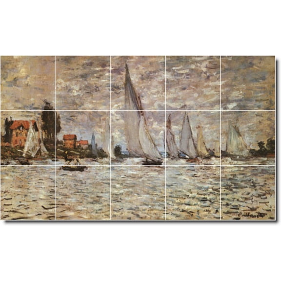 Ceramic Tile Mural-Claude Monet Waterfront Painting 115. 21.25" w x 12.75" h using (15) 4.25 x 4.25 ceramic tiles