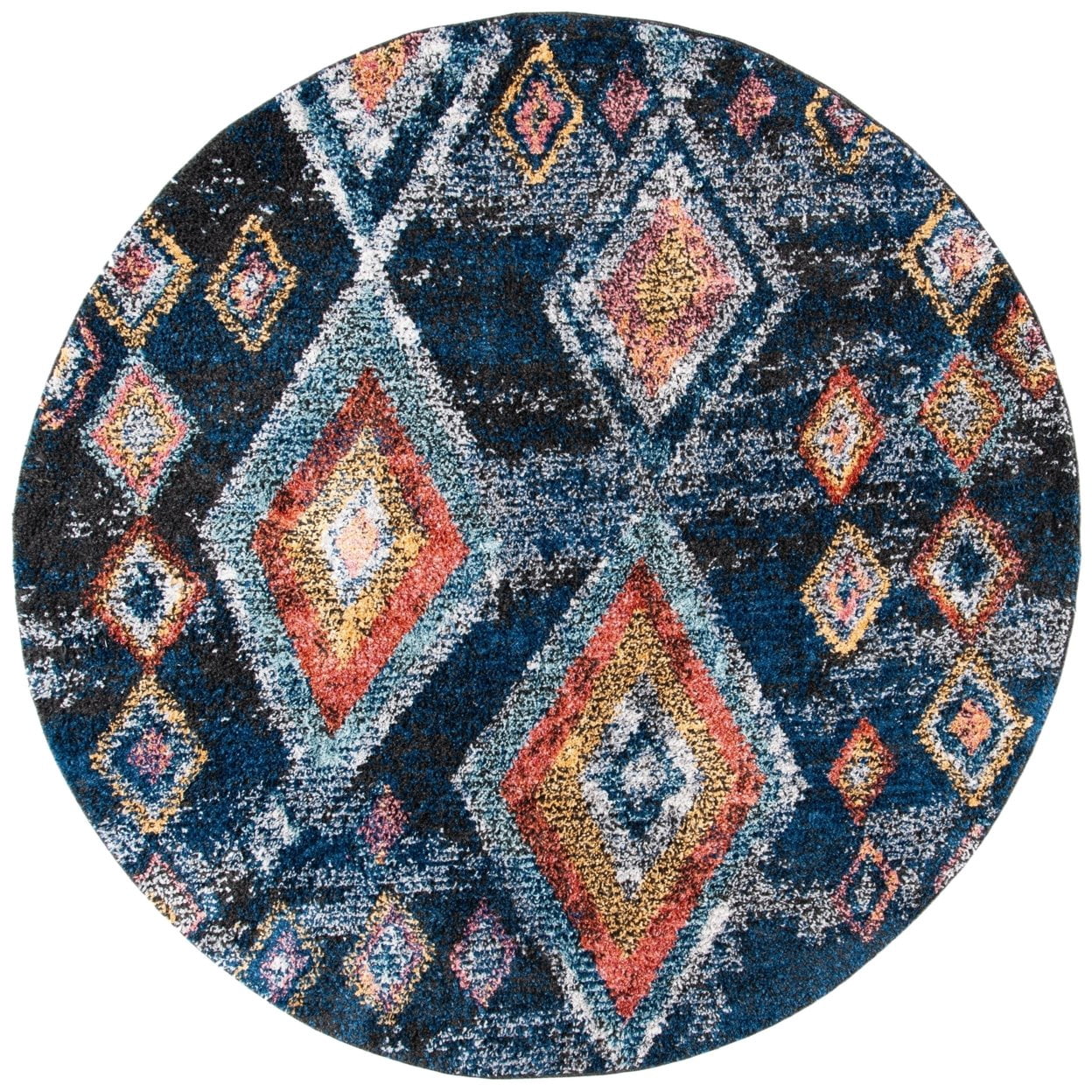 SAFAVIEH Morocco Sloan Abstract Geometric Polyester Area Rug, Navy/Multi, 5'3" x 7'6"