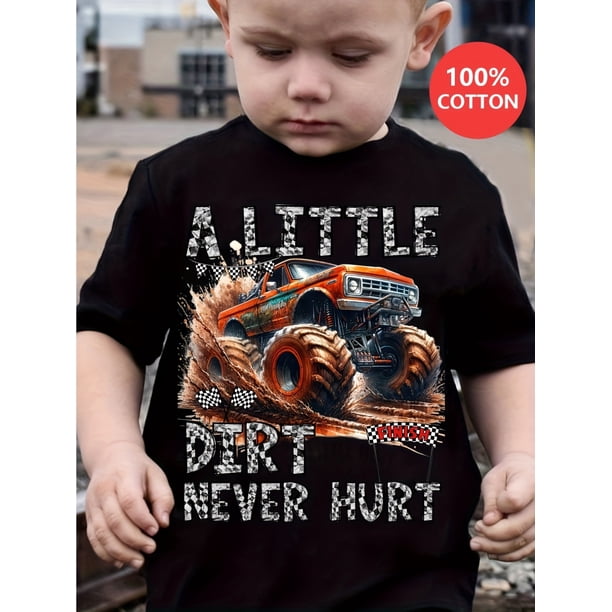 Boys' Summer Fashion Cotton T-Shirt with Cool Truck Print - Casual, Machine Washable, Round Neck Tee