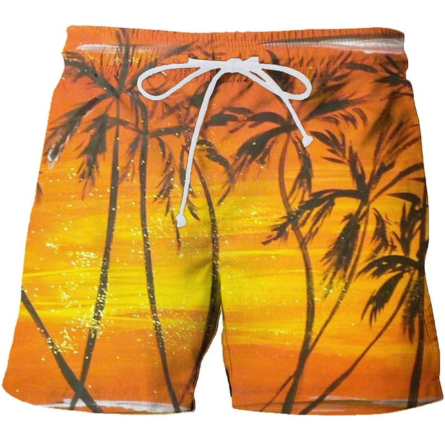 Mens Hawaiian Shorts Drawstring Elastic Waist Summer Beach Vacation ...