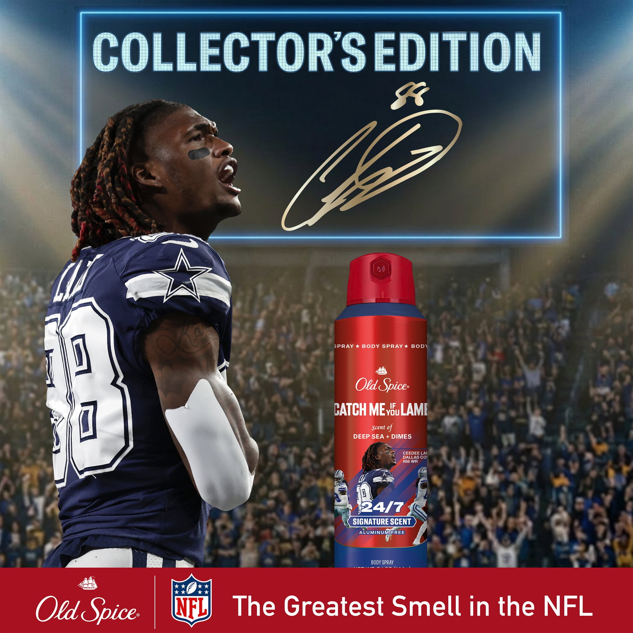 Old Spice Deodorant Body Spray for Men, Aluminum Free, NFL Collection, Ceedee Lamb, Scent of Deep Sea + Dimes, 5.1 oz