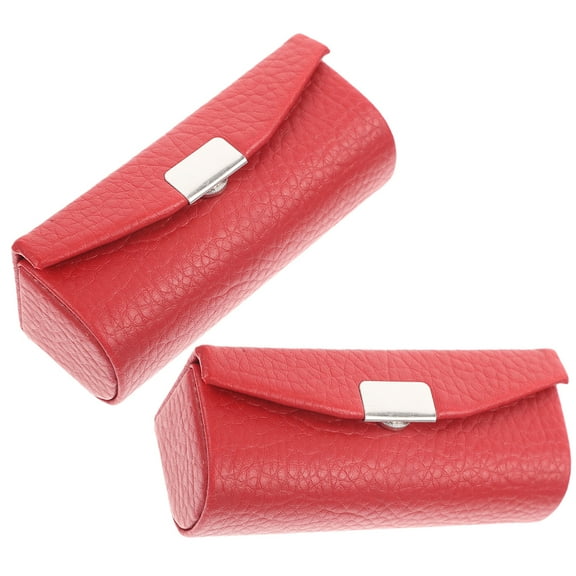2 Pcs Lipstick Case with Mirror for Purse Makeup Bag Storage Holder Travel Red Compact