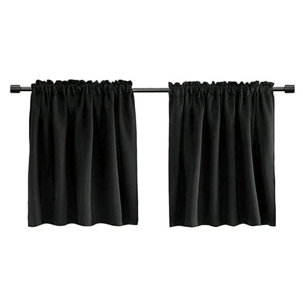 Cortina opaca FloreceBien para cocina, baño, sala de estar, aislamiento térmico, oscurecimiento de la habitación, cortina con bolsillo para varilla, 2 paneles (52" x 18" negro)