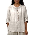 thumbnail image 3 of TaTaai Women's Casual Fashion Embroidered Mid-Sleeve V-Neck Pullover Top Gift, 3 of 8