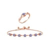 Gem Stone King 3.27 Ct Round Blue Tanzanite 18K Rose Gold Plated Silver Ring Bracelet Set