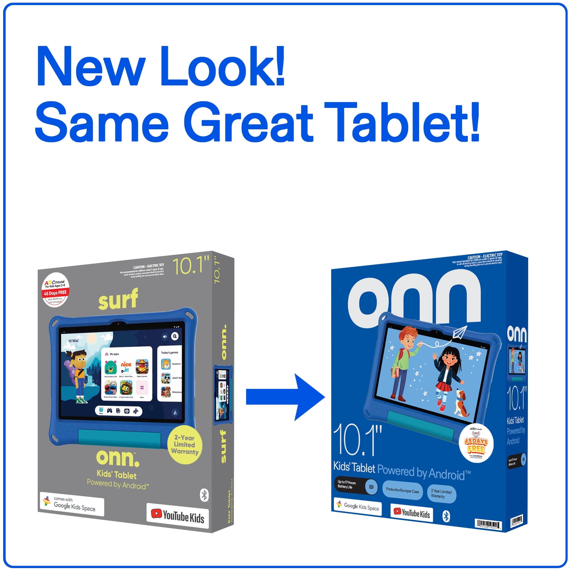 Open Box Onn 10.1" Kids Tablet, 32GB, 2 GHz Octa-Core, 3GB RAM, Blue, Bumper Case with Kickstand